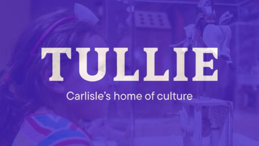 Tullie Logo over child looking into a display case.