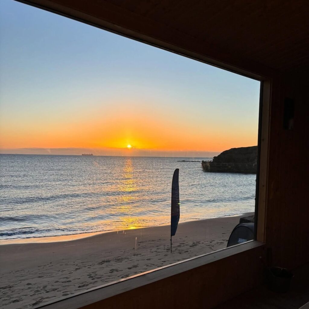 Wild wellness Hadrian's Wall blog - Longsands Beach out of the sauna window